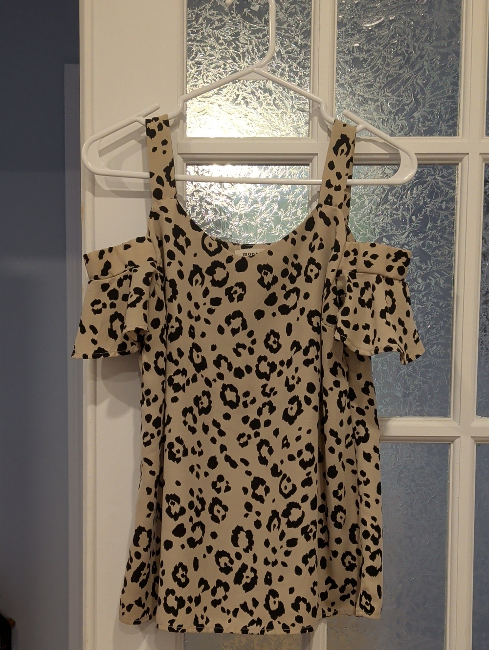 Cold-Shoulder Leopard Print Women's Top - Beige/Black